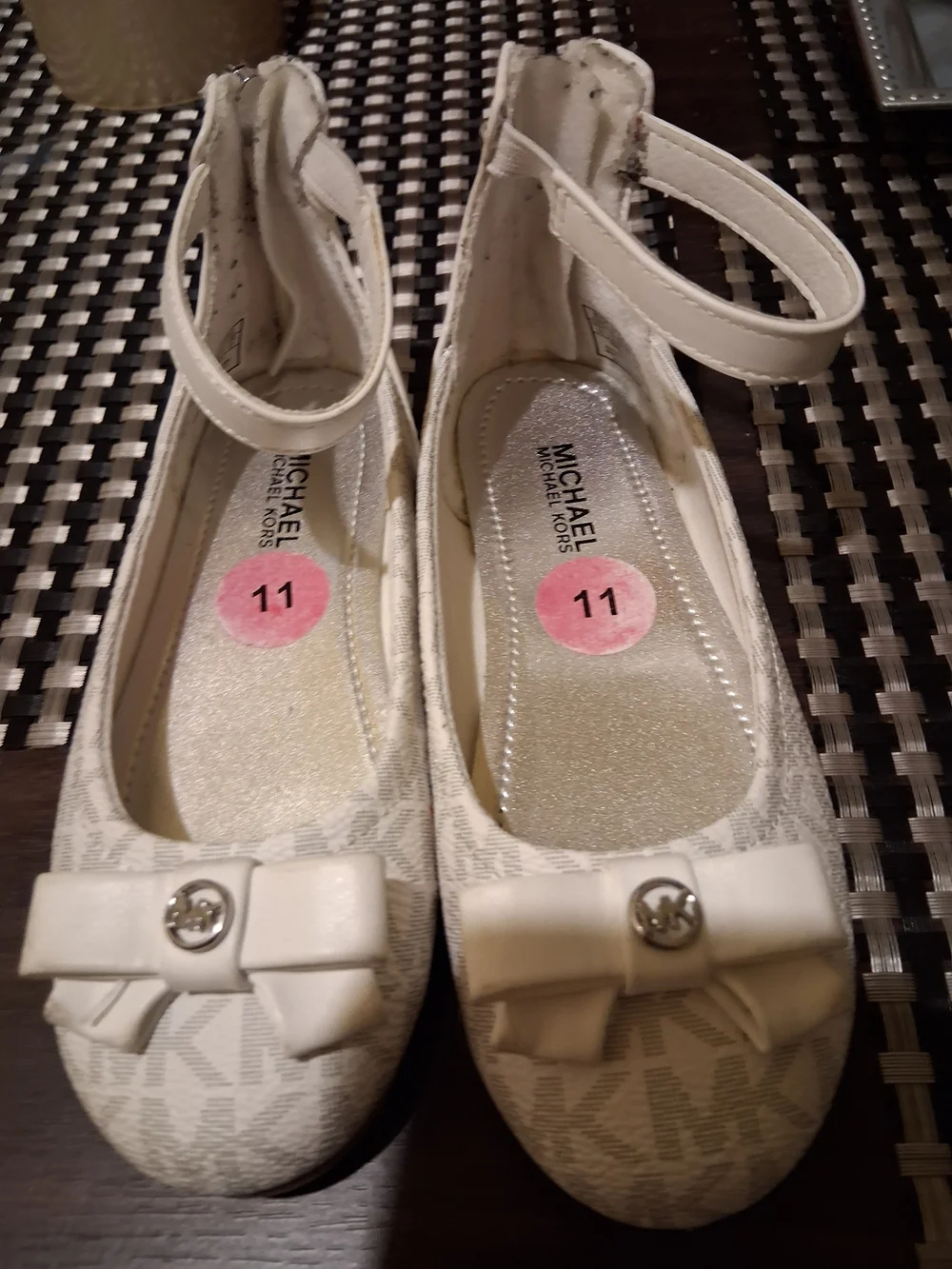 Michael Kors Girls White Logo Bow Moccasins